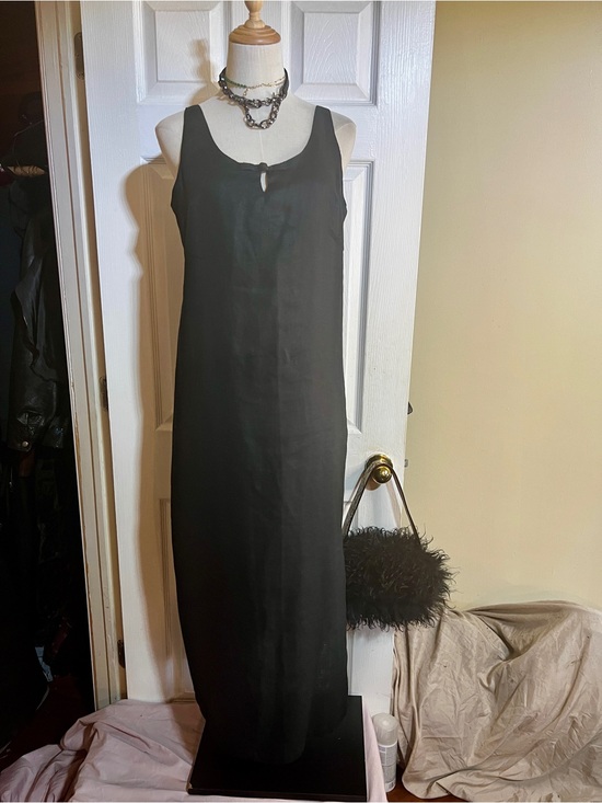 Jams World Dresses & Skirts - Jams World Vtg‎ 90s Wms Blk Linen Knot Side Slit Tank Boho Casual Midi Dress M